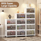 BROVIEW 400Qt Stackable Storage Bins with Lid, Extra Large Closet Organizer Collapsible Drawer Boxes with Wheels, Folding Plastic Cabinet Containers for Home Kitchen Room Organization, 5Pack White - Image 6