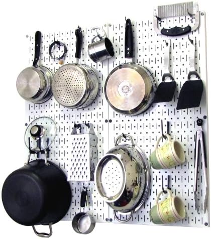 Wall Control Kitchen Pegboard Organizer Pots and Pans Storage Rack Organization Kit with White Pegboard and Black Accessories by Wall+Control