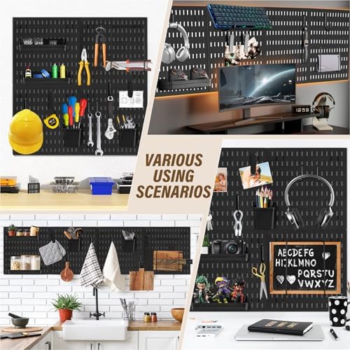 AKTOP Plastic Peg Board Wall Organizer 4-Pack, 12"x12" Pegboard Kit, Black - Image 6