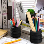 Crtiin 12 Pcs Tire Shaped Pen Holder for Desk, Car Tire Planter Gift, Black - Image 3