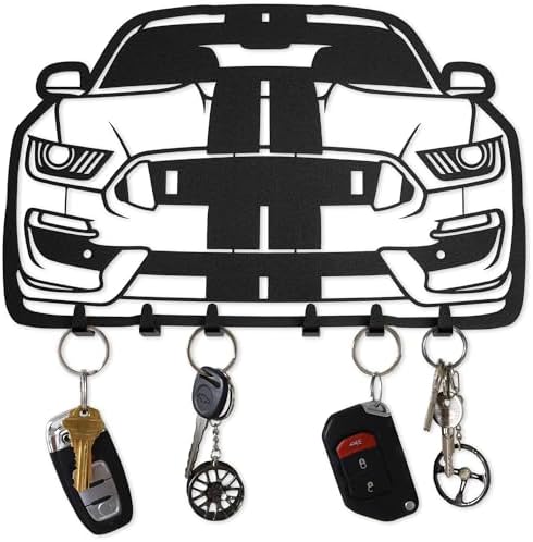 MOOH Key Holder for Wall - Metal Automotive Key Holder With 6 Hooks - Unique Car Gift for Men, Women, Car Lovers & Enthusiasts - Cool Man Cave Decor (Ford Mustang 2021, Black) by MOOH