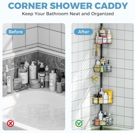 Urackify Corner Shower Caddy Tension Pole 4 Tier Shower Organizer, Black - Image 7