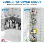 Urackify Corner Shower Caddy Tension Pole 4 Tier Shower Organizer, Black - Image 7