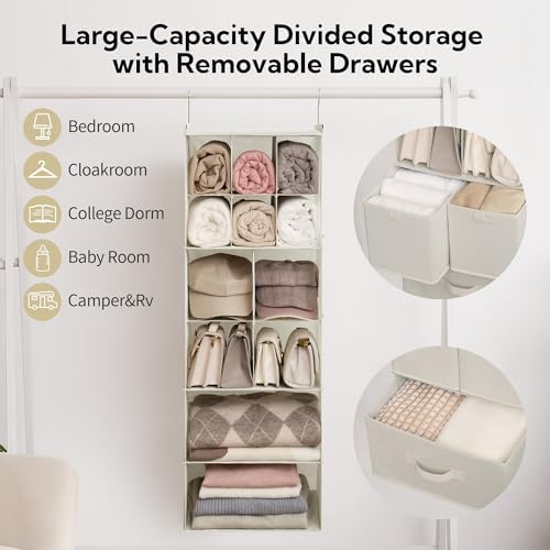 GRANNY SAYS Hanging Closet Organizer, 3 Drawers, 6 Shelves, Beige - Image 5