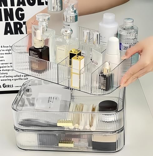Clear Makeup Organizer for Vanity, Large Desk Organizer with Stackable Drawers for Cosmetics, Skincare, Lipsticks, Eyeshadow Palette, Nail Care, Ideal Storage for Dresser and Bathroom Countertop - Image 5