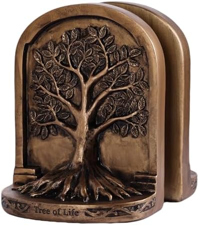 Vintage Bronze Finish Tree of Life Bookends Set, 2 Non-Skid Heavy Bookends for Shelves or Bookcase, Decorative Bookends for Desktop Shelf Decor, Library Office Decor, Home Décor Gift by QIANLING