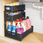 Under Sink Organizer, 3-Tier Thickened Metal Pull out Cabinet Organizer Shelf, Height Adjustable Slide out Storage Drawer Rack for Kitchen Bathroom Pantry Laundry Home Organization, 1-Pack, Black by HERJOY