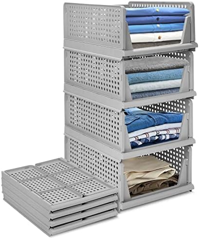 4-Pack Folding Wardrobe Storage Box Plastic Drawer Organizer Stackable Shelf Baskets Cloth Closet Container Bin Cube Home Office Bedroom Laundry Pull Out Drawer Dividers for Clothes,Toys Organization by jocabo