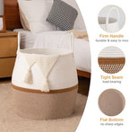 OIAHOMY 80L Blanket Basket with Handle, Storage Basket for Living Room, Laundry Hamper for Clothes, Towels, Pillows, Toy Storage for Kids and Dogs, Baby Hamper for Nursery - Brown & White - Image 3