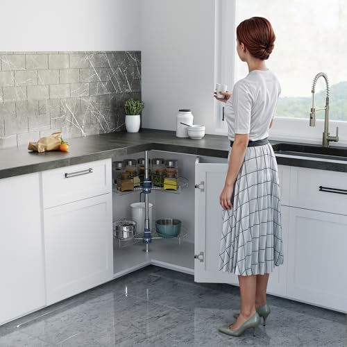 Dowell Base Cabinet Kidney Shape Dia.32 270° Lazy Susan, 2 Shelves, Kitchen Base Corner Cabinet Organizer (Chrome 4001 270 32) - Image 3