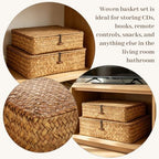 Certbuy Set of 4 Wicker Basket with Lid Nautral Seagrass Storage Baskets Sturdy Woven Rectangular Basket Bins for Organizing Shelf Closet Bedroom - Image 7
