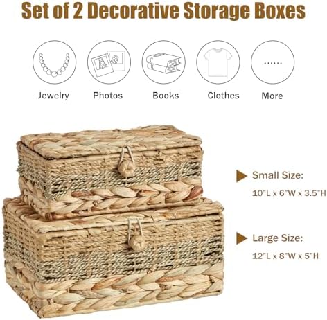 2PCS Wicker Storage Baskets with Lids Decorative Rattan Boxes - Image 4