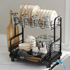 BOOSINY 2 Tier Black Dish Drying Rack and Drainboard with Utensil Holder by Boosiny