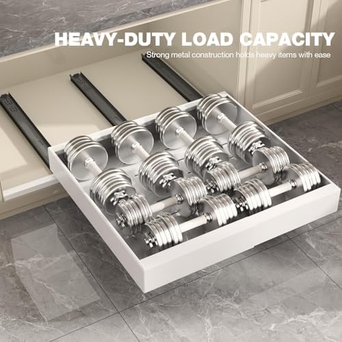 Seinloes 4 Pack Pull Out Cabinet Organizer 21" Deep,Full Extension 3 Slide Rails Slide Out Drawers With Raising Pad for Framed Cabinets,Expandable Width (12.3"-20.5"),No Drill Roll Out Shelves,White - Image 6