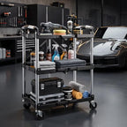 3-Tier Folding Utility Cart, Heavy Duty Rolling Cart with Wheels - Image 3