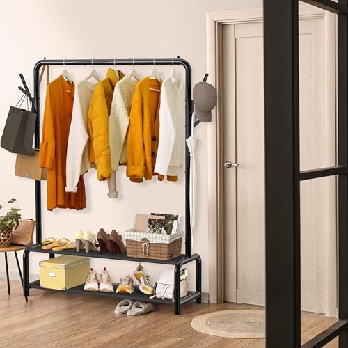 Simple Houseware 52" W Freestanding Closet Garment Rack with Shelves, Black - Image 6