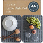 Dorai Home Dish Pad - Collapsable Stone Dish Drying Mat with Diatomaceous Earth for Quick Drying - Ultra Absorbent - Encased in Silicone - Eco-Friendly, Foldable - Large 24.6" x 16.5", Slate by DoraiHome