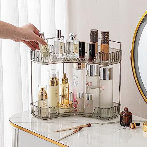shuang qing 2-Tier Corner Bathroom Counter Organizer – Classic Storage Shelf for Makeup, Perfume & Toiletries, Space-Saving Countertop Tray Fits Bathroom, Dresser, Kitchen (Slate Gray) - Image 6