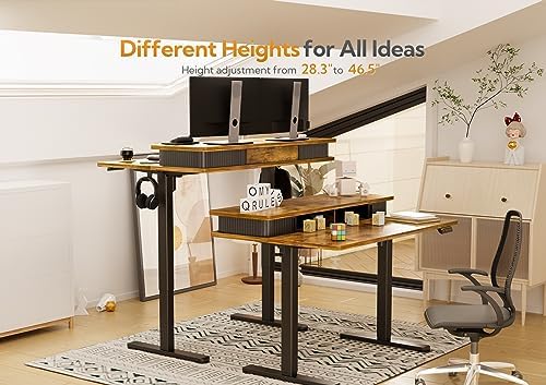 Claiks Standing Desk with Drawers & Monitor Shelf, 48" Rustic Brown - Image 5