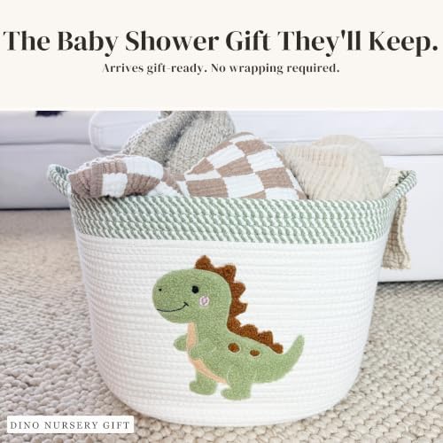 Dinosaur Baby Storage Basket, Woven Cotton Rope Nursery Bin, 15x11 in - Image 7