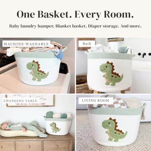 Dinosaur Baby Storage Basket, Woven Cotton Rope Nursery Bin, 15x11 in - Image 5