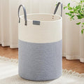 VIPOSCO 100L Tall Woven Rope Laundry Hamper, Leather Handles, Grey & White by VIPOSCO