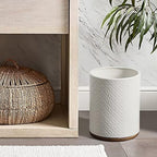 Bathroom Wastebasket - Ceramic Decorative Trash Can with Wooden Base (White and Beige)… - Image 2