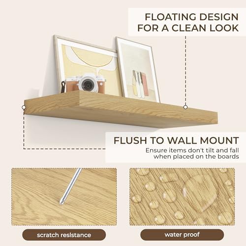 RICHFOCUS 36Inch Floating Shelves for Wall 2Pack, Oak, 8" Deep - Image 6