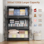 BROVIEW 360Qt Stackable Storage Bins with 3 Lids, Extra Large Closet Organizer Collapsible Drawer Boxes with Wheels, Folding Plastic Cabinet Containers for Home Kitchen Room Organization, 3Pack Black - Image 3