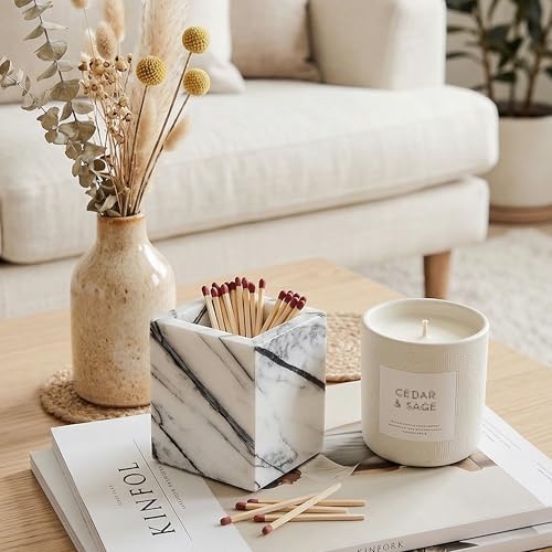 Natural Lilac Marble Toothbrush Holder 3.93Inch Solid Stone Makeup Brush Organizer, Luxurious Pen Holder, Square Utensil Storage Container for Bathroom, Office, Countertop Home Decor (WH097) - Image 4