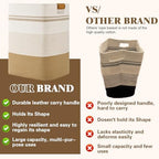 Laundry Hamper, 95L Tall Laundry Basket with Leather Handles, Rectangle Large Clothes Hamper for Organizing, Cotton Woven Laundry Baskets Storage Hampers for Bedroom, Nursery, Living Room - Image 4