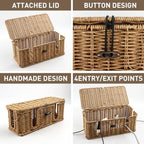 2 Pcs Large Rattan Cable Management Box, Cord Organizer Box with Lid Under Desk Router Wire Hider Storage Boxes with 4 Exits for TV Wires Computer Surge Protector USB Hub Power Strip, 14.2×6.7×5.9" - Image 6