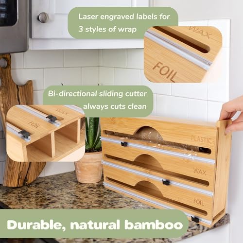 Bamboo 3-in-1 Wrap Dispenser with Cutter - 12" Rolls - 1 Unit - Image 6