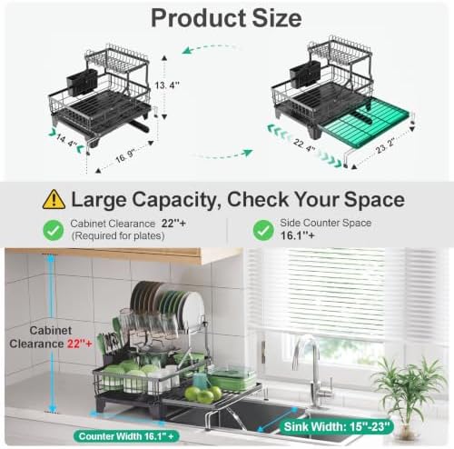 Swedecor Large 2 Tier Dish Drying Rack - Expandable for Kitchen Counter - Image 5