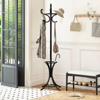 Tangkula Coat Rack with Umbrella Holder, 73 Inch Freestanding Coat Hanger Stand with 12 Hooks, Wooden Entryway Coat Tree for Clothes, Bags, Hats, Scarves, Living Room, Bedroom, Hallway (Black) - Image 2