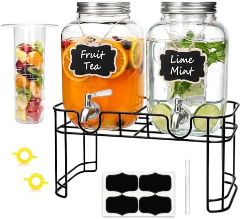 Accguan 1-Gallon Drink Dispenser,2 Pack Glass Drink Dispenser with Tin Lid by Accguan