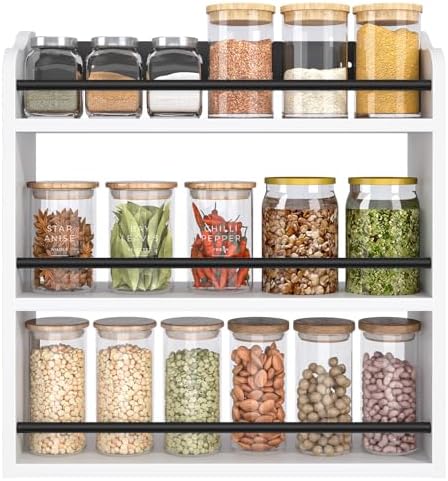 Spice Rack Wall Mount, Wood Spice Rack for Countertop, White by BCOZLUX