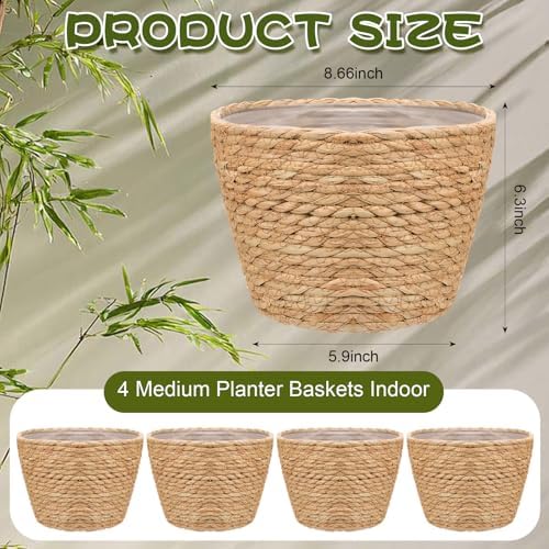 4Pcs Premium Seagrass Planter Baskets Plastic Liner Mid Plant Basket Woven - Image 2