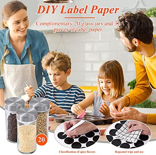 DOUBLE 2 C Revolving Spice Rack with 20 Jars, Rotating Spice Rack Organizer, Seasoning Organizer with Labels, Stainless Steel Spice Carousel for Kitchen Countertop, Cabinet - Image 4