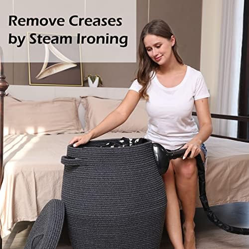 26"x20" Extra Large Tall Woven Laundry Basket with Lid, Cotton Rope Blanket Storage Basket, Freestanding Decorative Bin for Bedroom Living Room, Black & Grey Mix - Image 2