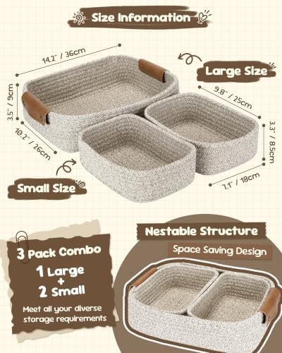 Sea Team Nesting Rectangular Woven Cotton Rope Storage Basket, 3-Pack - Image 6