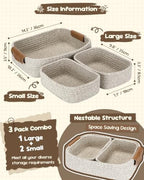 Sea Team Nesting Rectangular Woven Cotton Rope Storage Basket, 3-Pack - Image 6