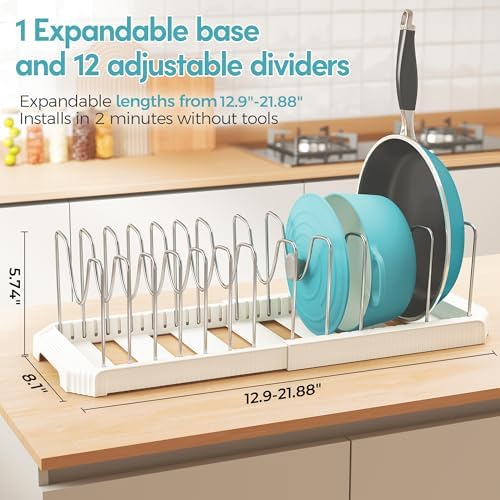 Expandable Pan Organizers Inside Cabinet with 12 Dividers White - Image 3
