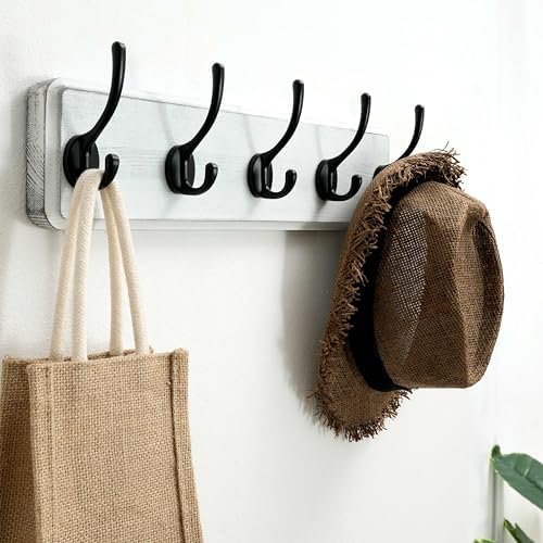 SKOLOO Rustic Coat Rack Wall Mount, 5 Hooks, 17 Inch, Solid Wood, White - Image 2