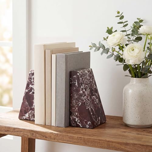 Natural Marble Bookends for Shelves,Office bookends for Heavy Books. Unique Brown Book Ends, Set of 2,Heavy Duty (Floral) - Image 4