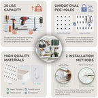 Keepo Peg Board Wall Organizer – Plastic Pegboard Panels, Modular Peg Board Storage System For Home Office, Craft Room, Gaming Setup (White, 22″×22″) - Image 5