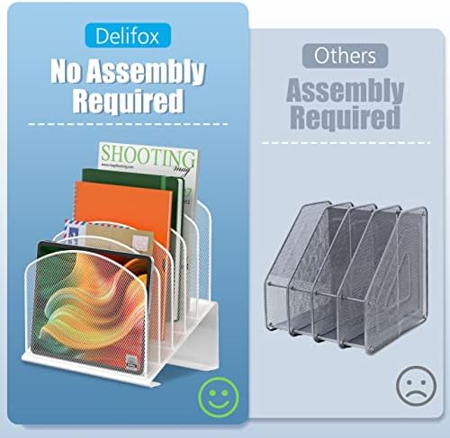 Delifox Inclined Desk File Organizer,Vertical File Folder Holder Stand Metal Rack File Sorter for Office Classroom Desktop Organization (2, White, 5) - Image 4