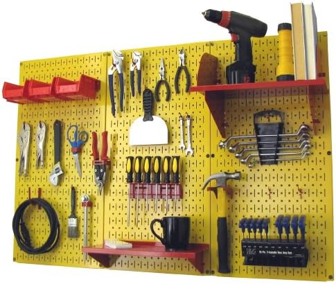 Wall Control Pegboard Organizer 4 ft. Metal Pegboard Standard Tool Storage Kit with Yellow Toolboard and Red Accessories by Wall+Control