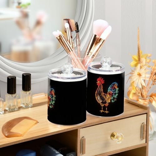 Fustylead 4 Pack Rooster Animal Composed Of Musical Instruments Qtip Holder Dispensers, Plastic Apothecary Jar Bathroom Accessories Set for Cotton Ball, Swab, Round Pads, Floss - Image 5