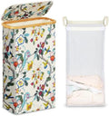 efluky Slim Laundry Basket with Lid, Narrow Laundry Hamper with Removable Bag, Skinny Dirty Clothes Basket with Bamboo Handles for Bathroom, Bedroom & Laundry Room, 75L Floral by efluky